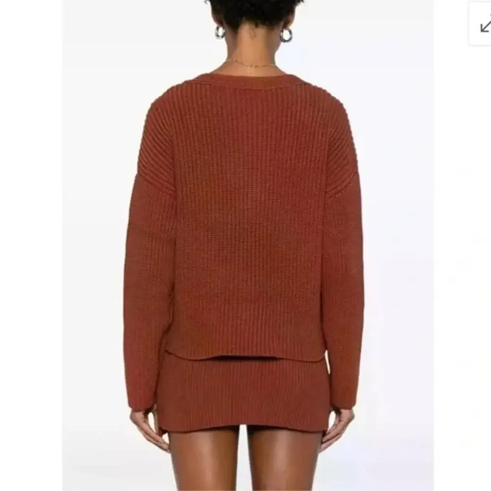 AYA MUSE Ribbed Sweater NWT Cinnamon Rust V Neck Revolve Size M